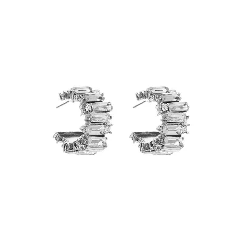 Wholesale Fashion Diamond Simple C Shape Alloy Earrings