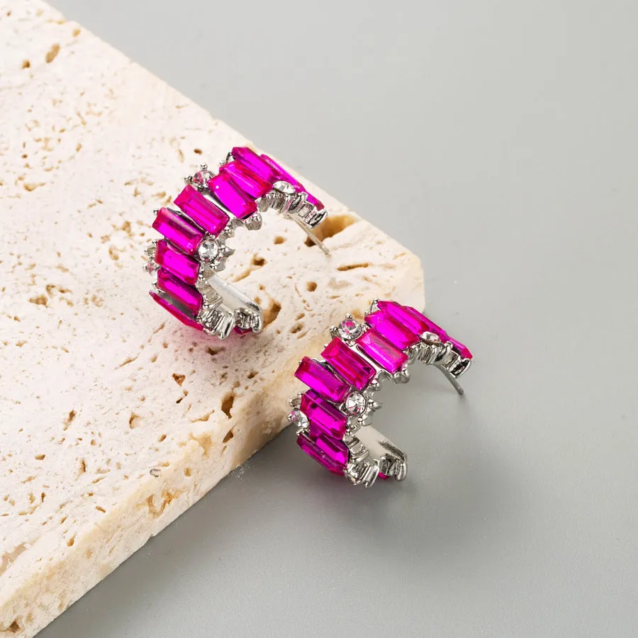 Wholesale Fashion Diamond Simple C Shape Alloy Earrings
