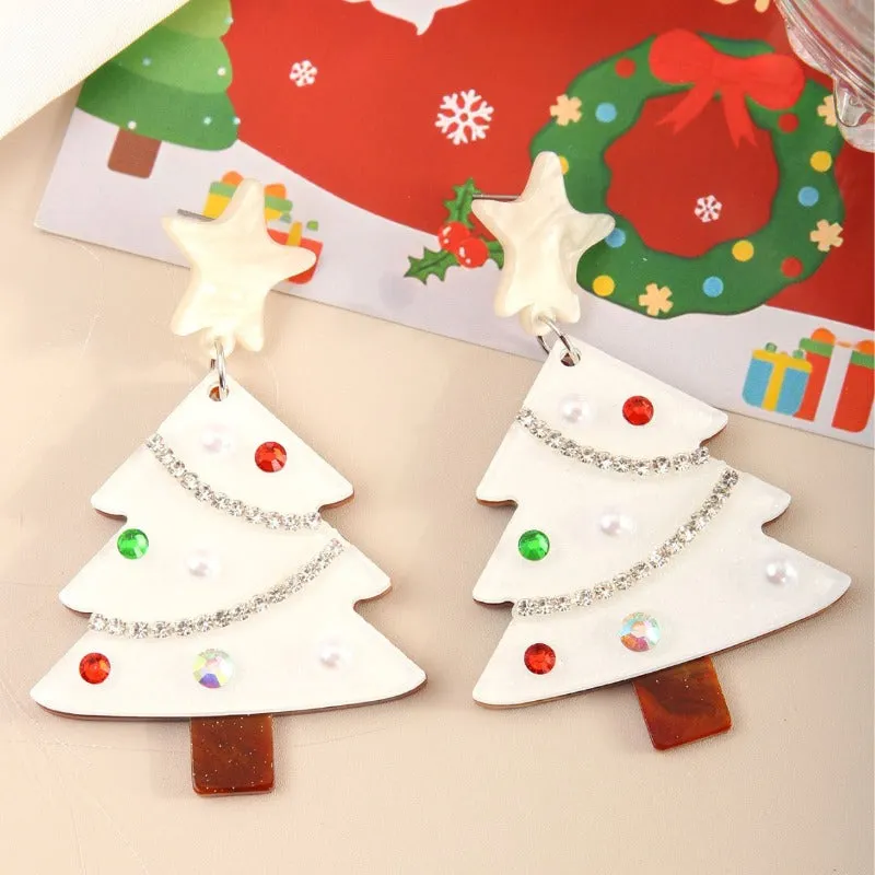 Wholesale Fashion Double-sided Acrylic Christmas Tree Resin Rhinestone Star Earrings