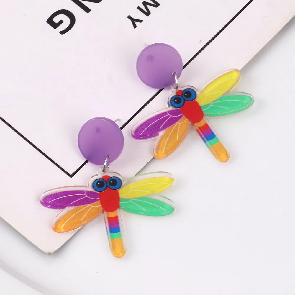 Wholesale Fashion Dragonfly Heart Rainbow Horse Acrylic Earrings