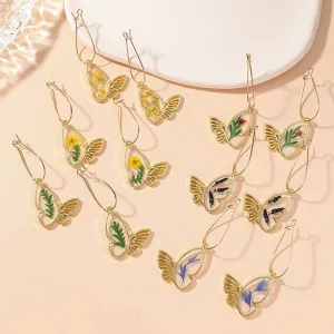 Wholesale Fashion Dried Flower Epoxy Butterfly Earrings