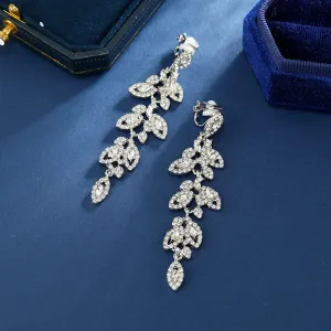 Wholesale Fashion Exaggerated Alloy Diamond Leaf Long Clip Earrings