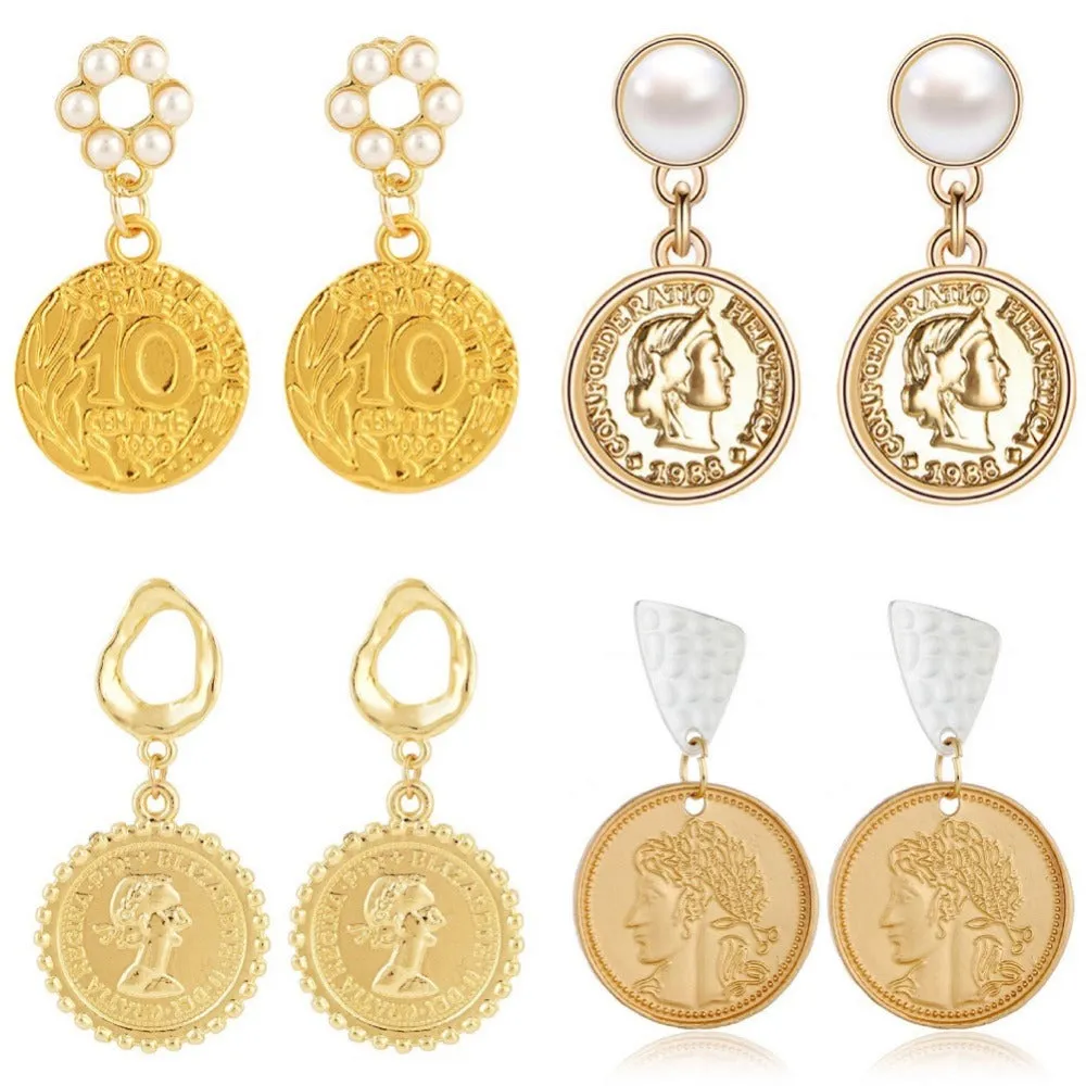 Wholesale Fashion Exaggerated Retro Alloy Pearl Portrait Earrings