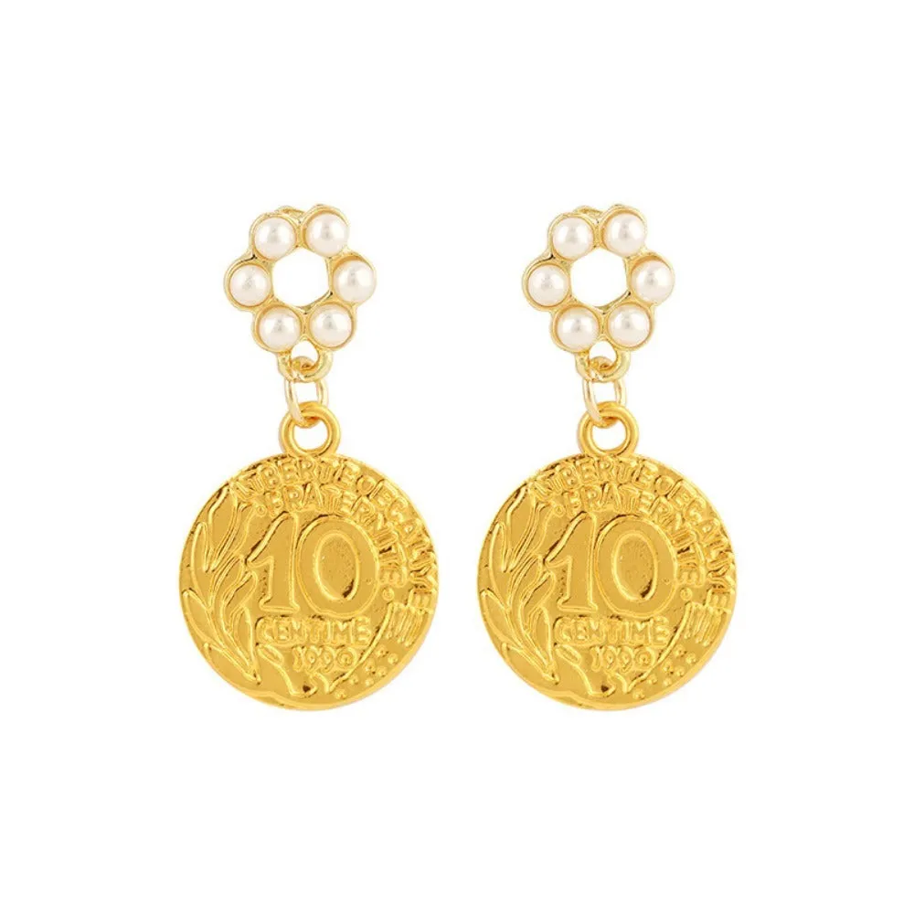 Wholesale Fashion Exaggerated Retro Alloy Pearl Portrait Earrings