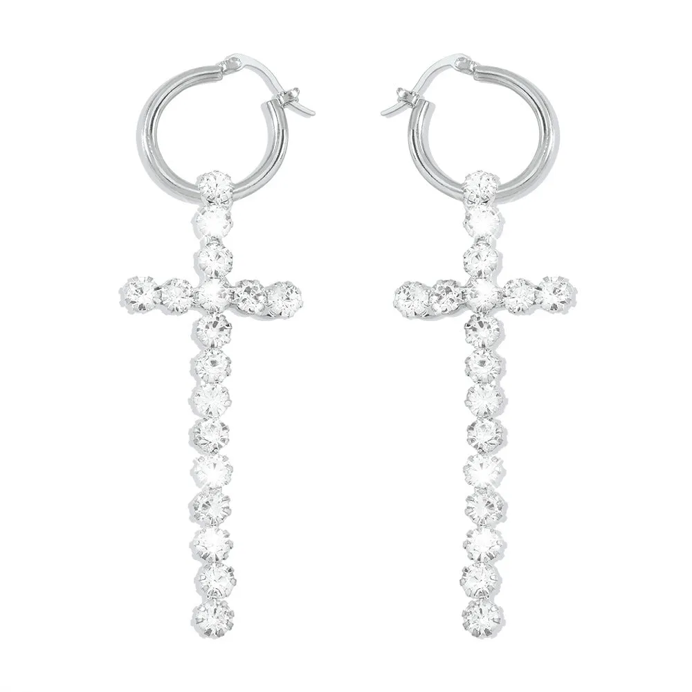 Wholesale Fashion Full Diamond Cross Earrings