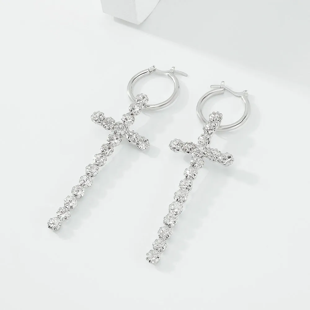 Wholesale Fashion Full Diamond Cross Earrings
