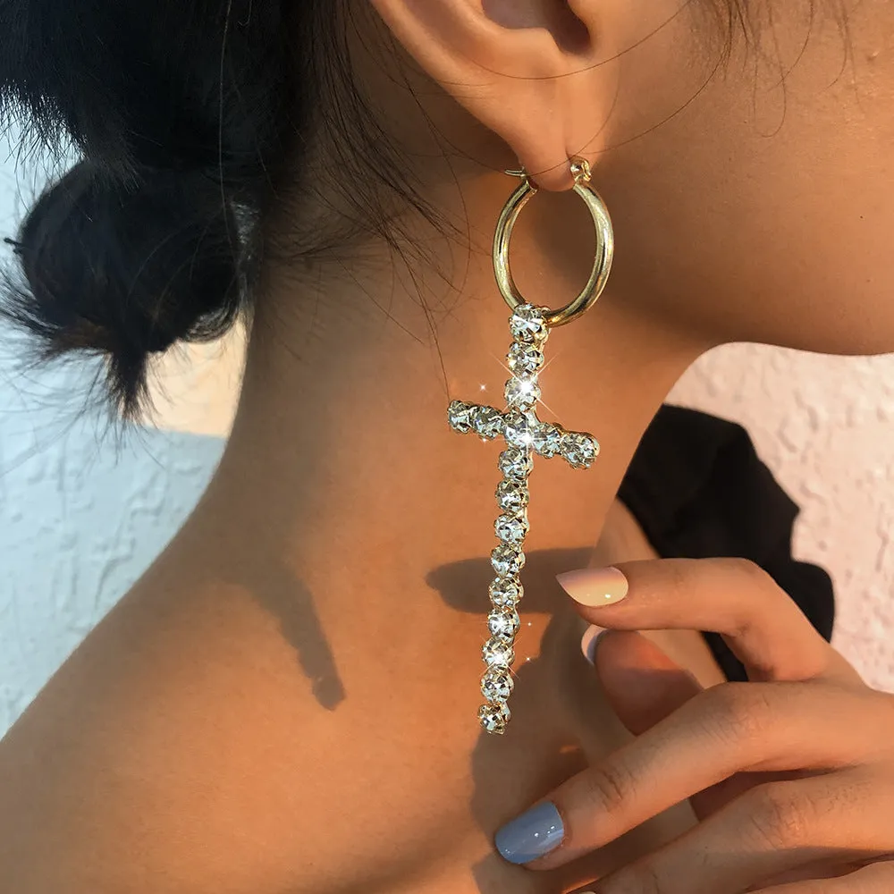 Wholesale Fashion Full Diamond Cross Earrings