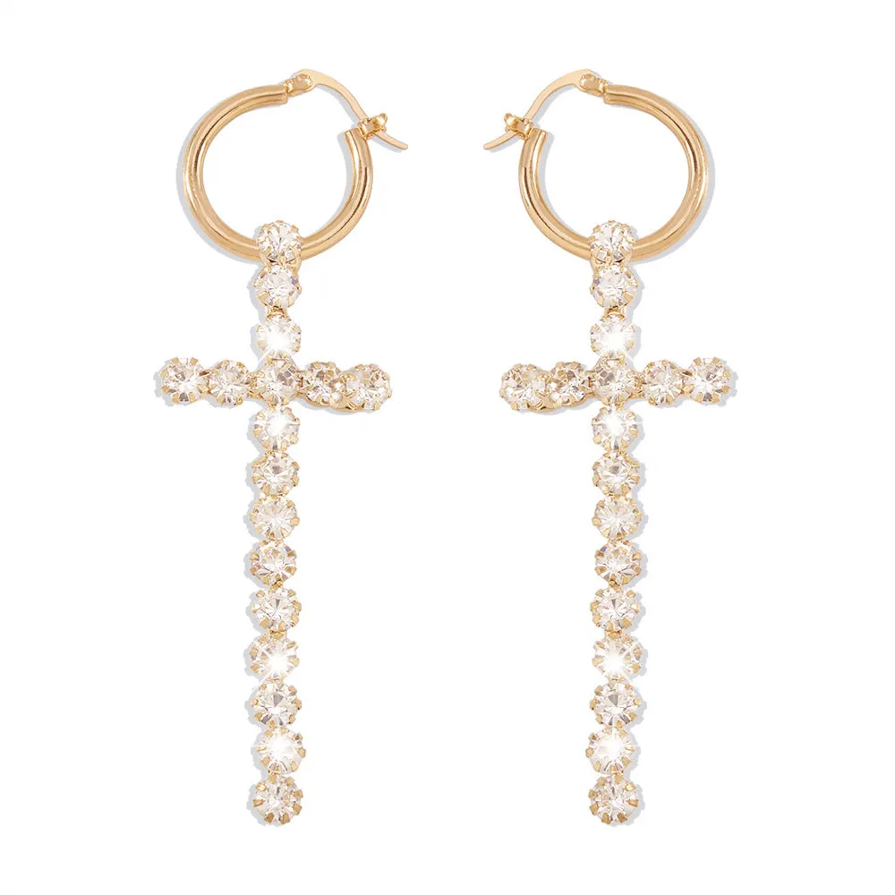 Wholesale Fashion Full Diamond Cross Earrings