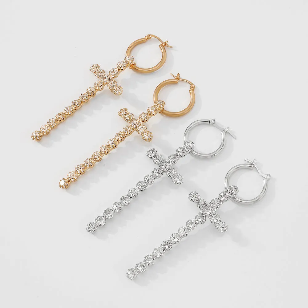 Wholesale Fashion Full Diamond Cross Earrings