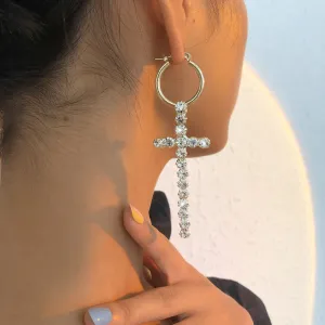Wholesale Fashion Full Diamond Cross Earrings