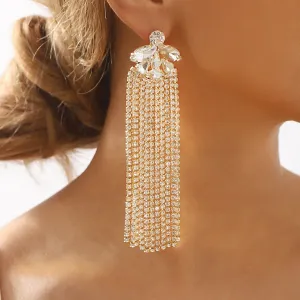 Wholesale Fashion Full Diamond Long Tassel Earrings