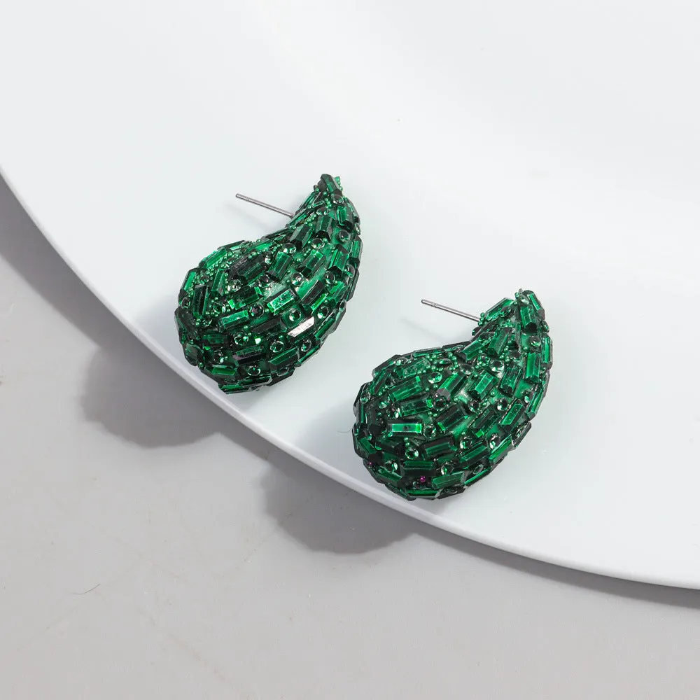 Wholesale Fashion Full Diamond Water Drop Gradient Color Metal Earrings