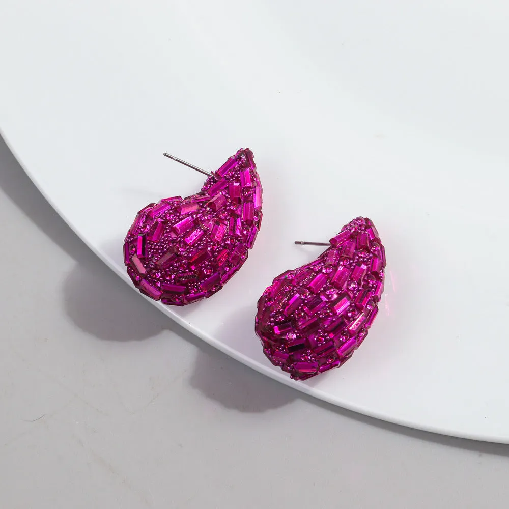 Wholesale Fashion Full Diamond Water Drop Gradient Color Metal Earrings