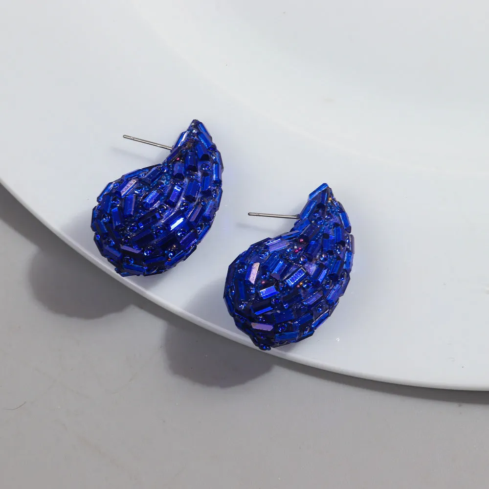 Wholesale Fashion Full Diamond Water Drop Gradient Color Metal Earrings
