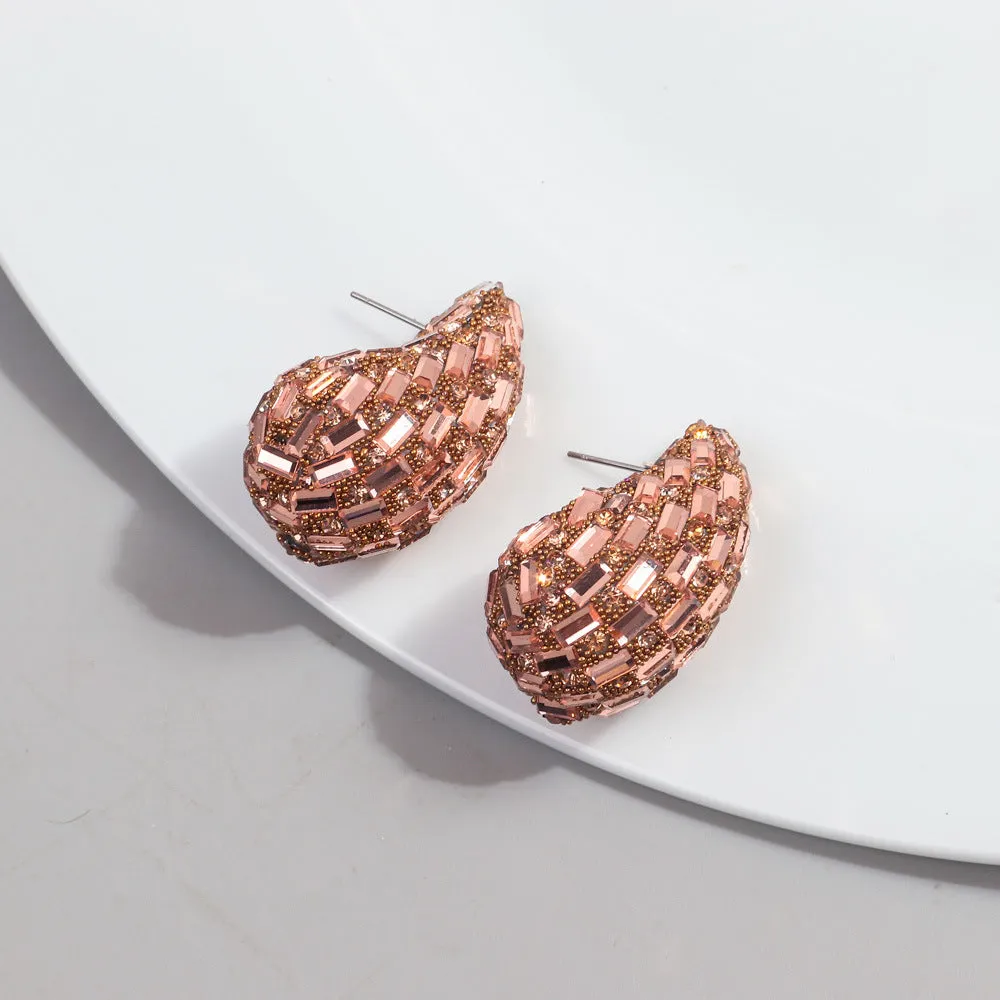 Wholesale Fashion Full Diamond Water Drop Gradient Color Metal Earrings