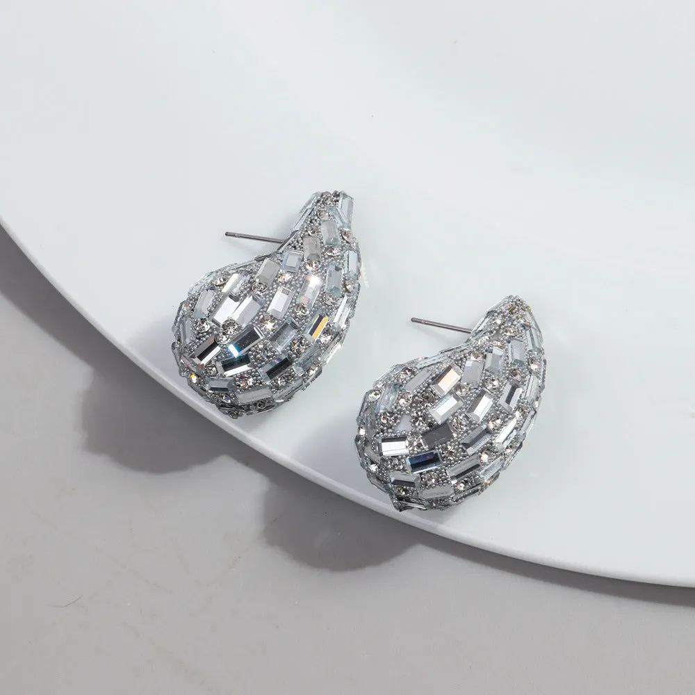 Wholesale Fashion Full Diamond Water Drop Gradient Color Metal Earrings