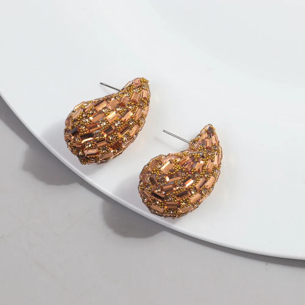 Wholesale Fashion Full Diamond Water Drop Gradient Color Metal Earrings