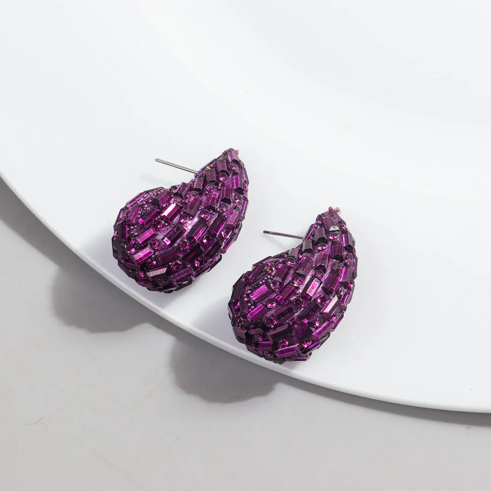 Wholesale Fashion Full Diamond Water Drop Gradient Color Metal Earrings