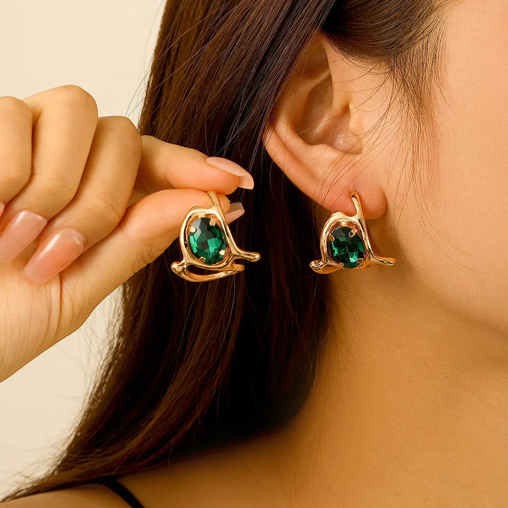 Wholesale Fashion Irregular Geometric Emerald C-shaped Earrings