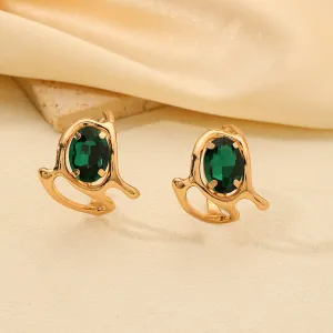 Wholesale Fashion Irregular Geometric Emerald C-shaped Earrings