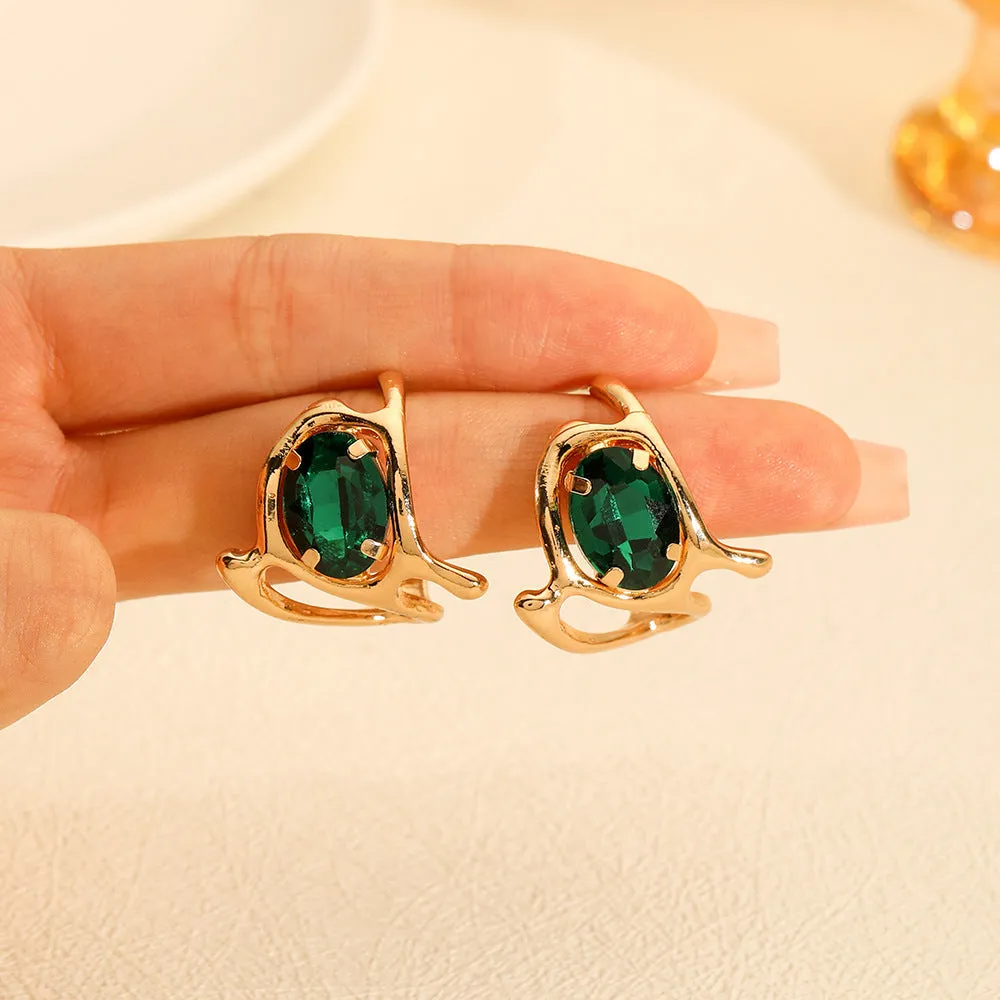 Wholesale Fashion Irregular Geometric Emerald C-shaped Earrings