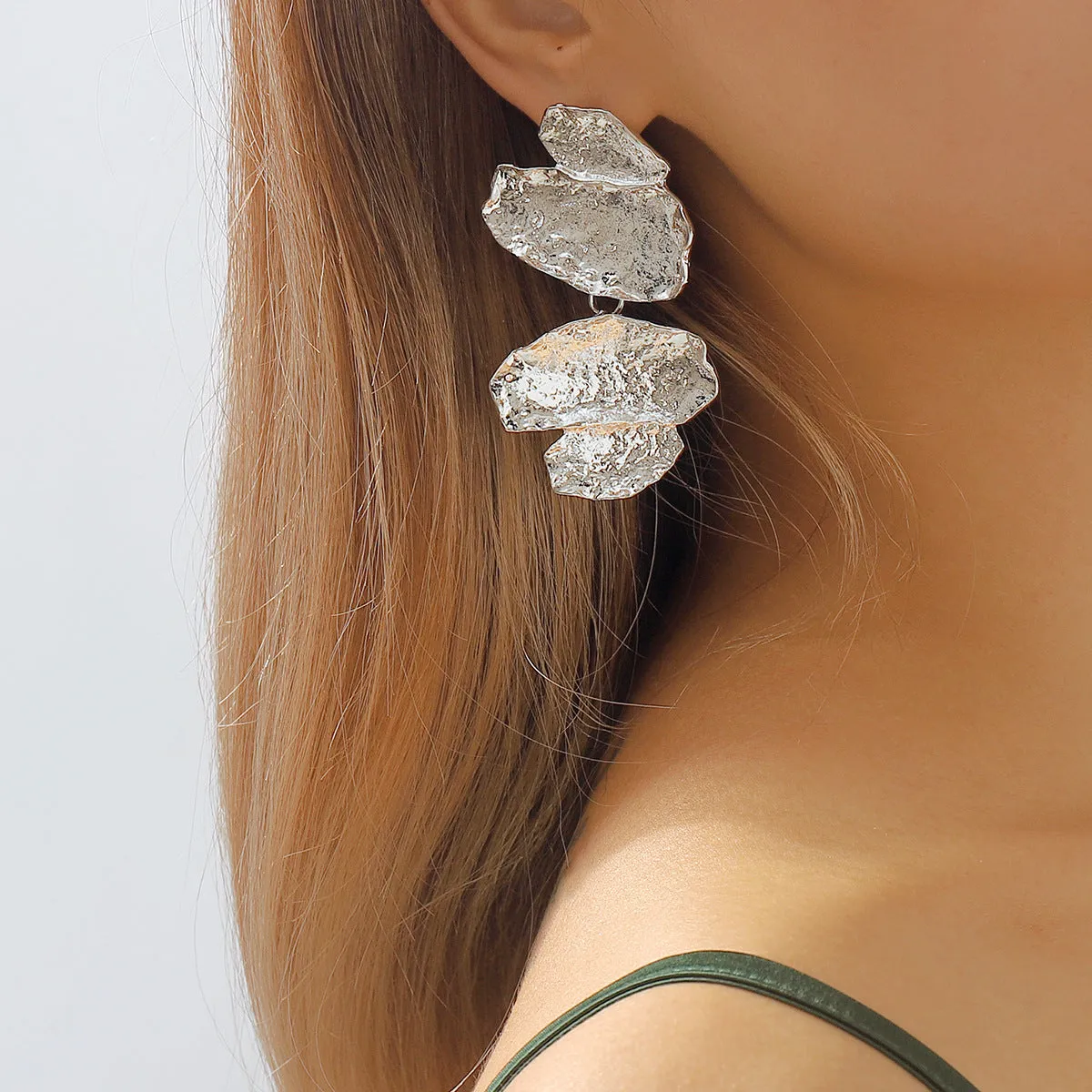 Wholesale Fashion Irregular Retro Exaggerated Geometric Multi-layer Stitching Earrings