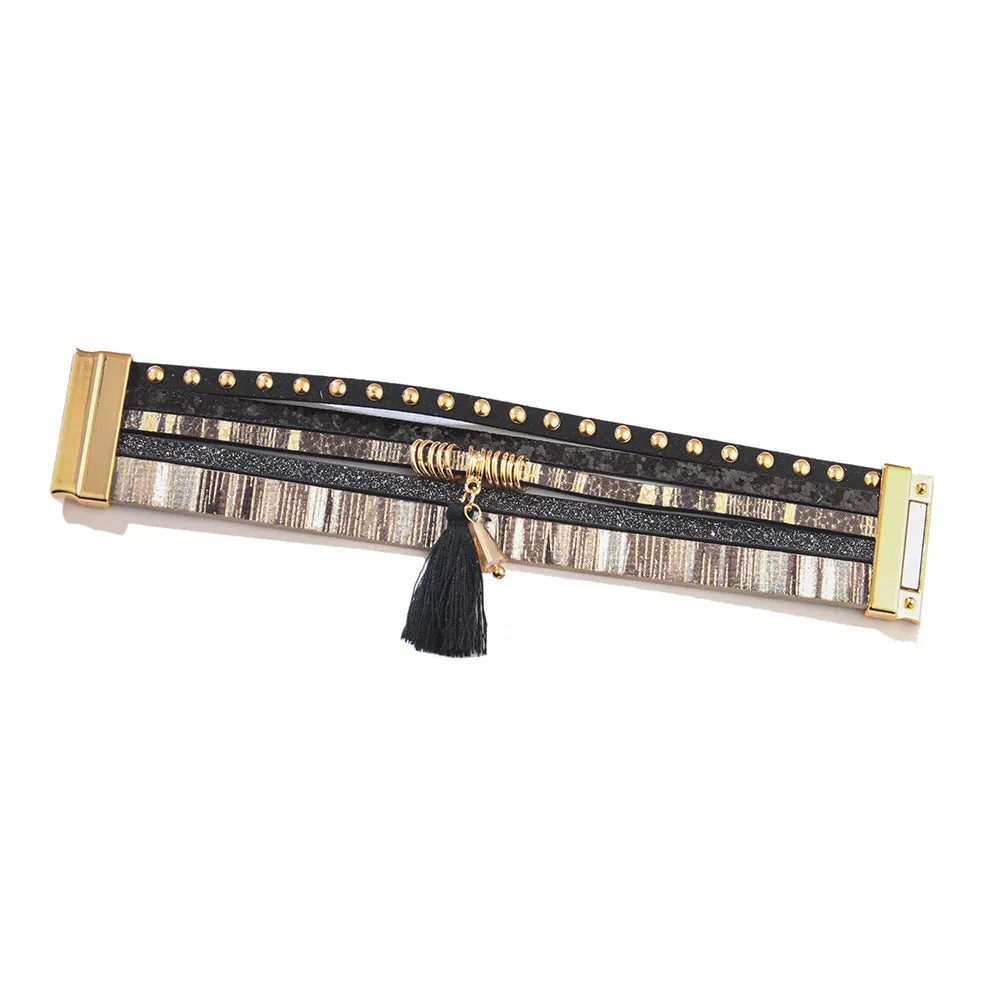 Wholesale Fashion Multi-layer Tassel Leather Magnetic Buckle Bracelet