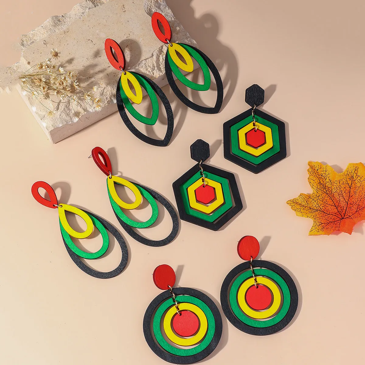 Wholesale Fashion Multi-Shape Wood Earrings