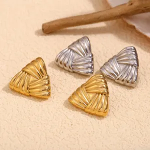 Wholesale Fashion Niche Temperament Retro Stainless Steel Plated 18K Gold Casting Stripes Wrapped Triangle Earrings