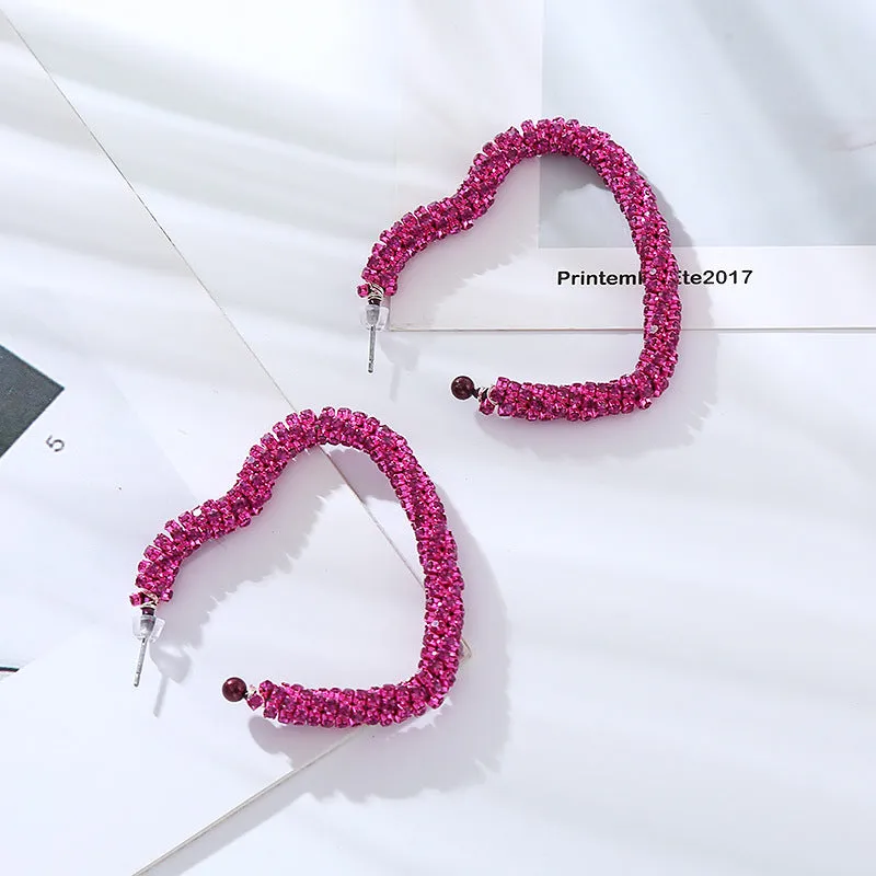 Wholesale Fashion Open Heart Shaped Earrings with Diamonds