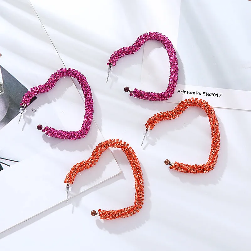 Wholesale Fashion Open Heart Shaped Earrings with Diamonds