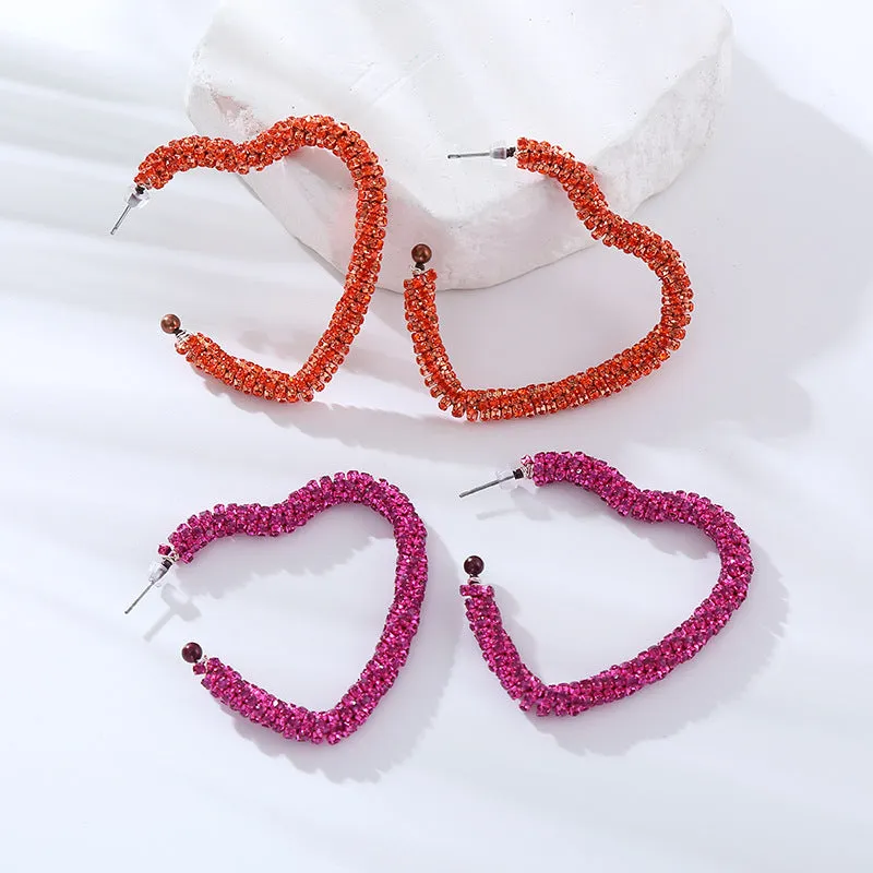 Wholesale Fashion Open Heart Shaped Earrings with Diamonds