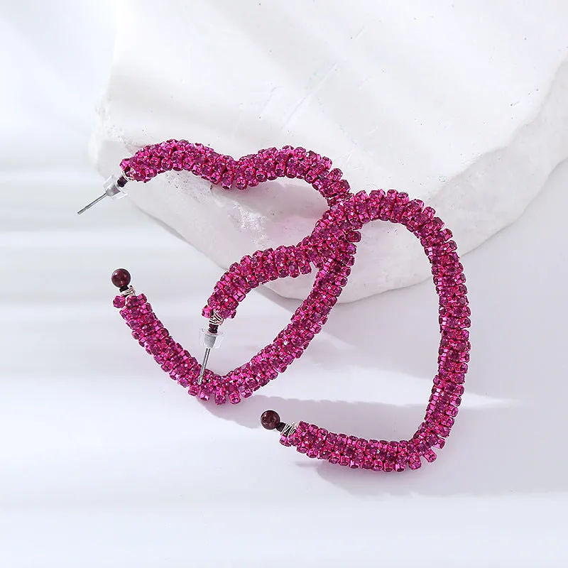 Wholesale Fashion Open Heart Shaped Earrings with Diamonds