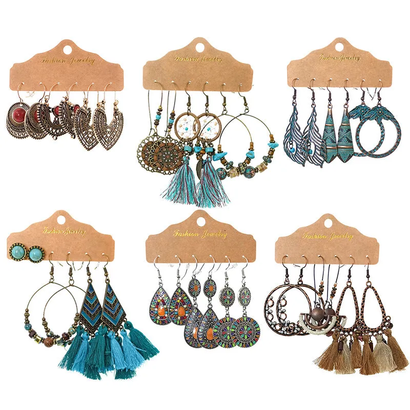 Wholesale Fashion Retro Temperament Floral Geometric Earrings