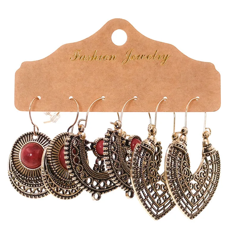 Wholesale Fashion Retro Temperament Floral Geometric Earrings