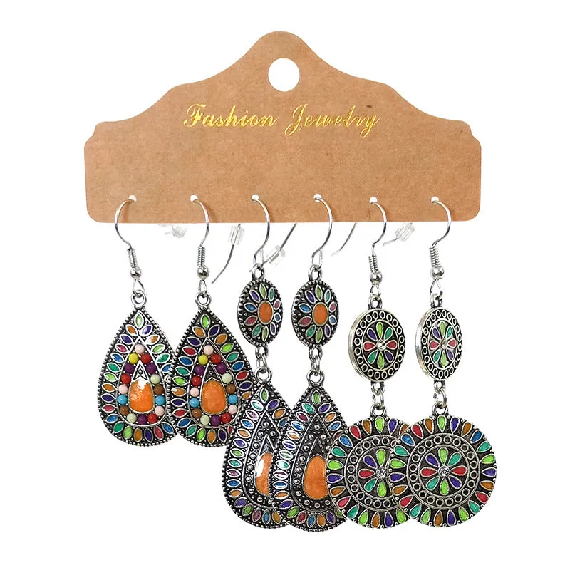 Wholesale Fashion Retro Temperament Floral Geometric Earrings