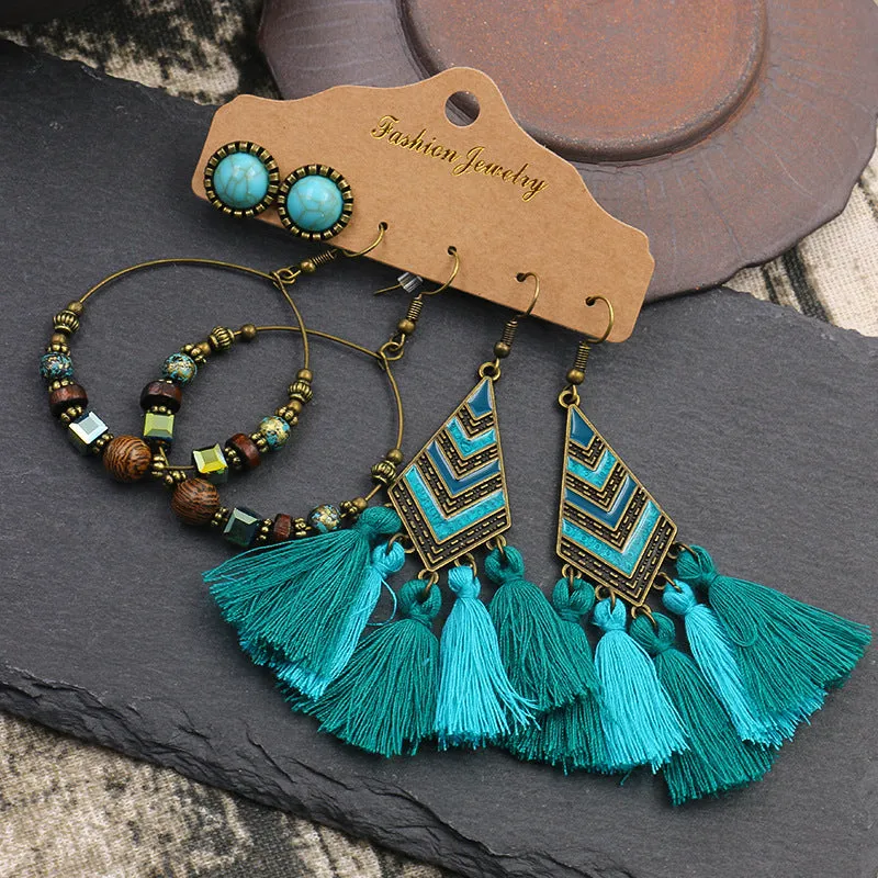 Wholesale Fashion Retro Temperament Floral Geometric Earrings