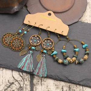 Wholesale Fashion Retro Temperament Floral Geometric Earrings