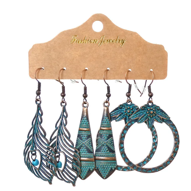 Wholesale Fashion Retro Temperament Floral Geometric Earrings