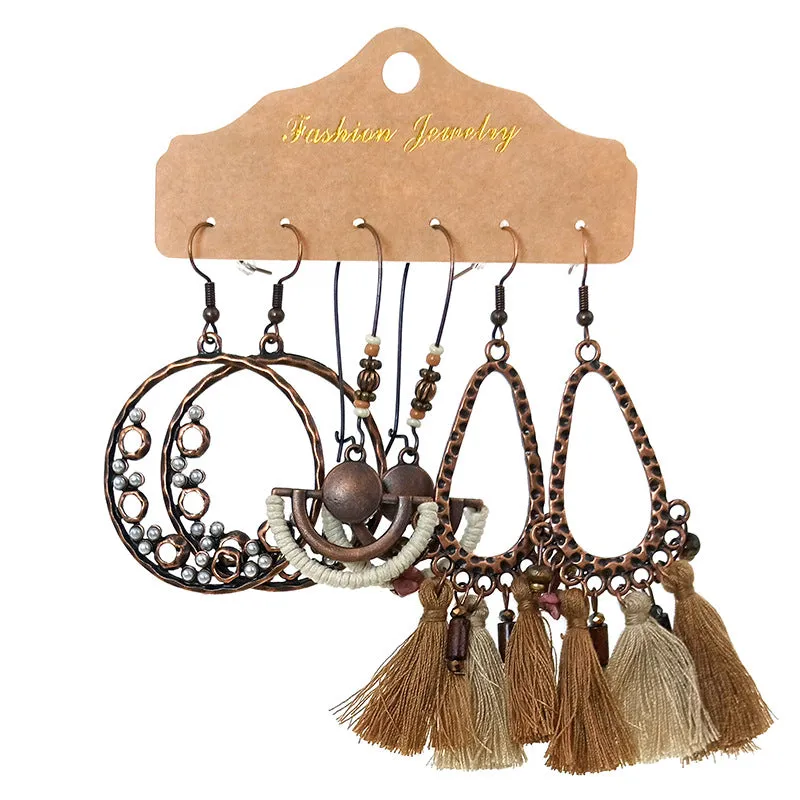 Wholesale Fashion Retro Temperament Floral Geometric Earrings