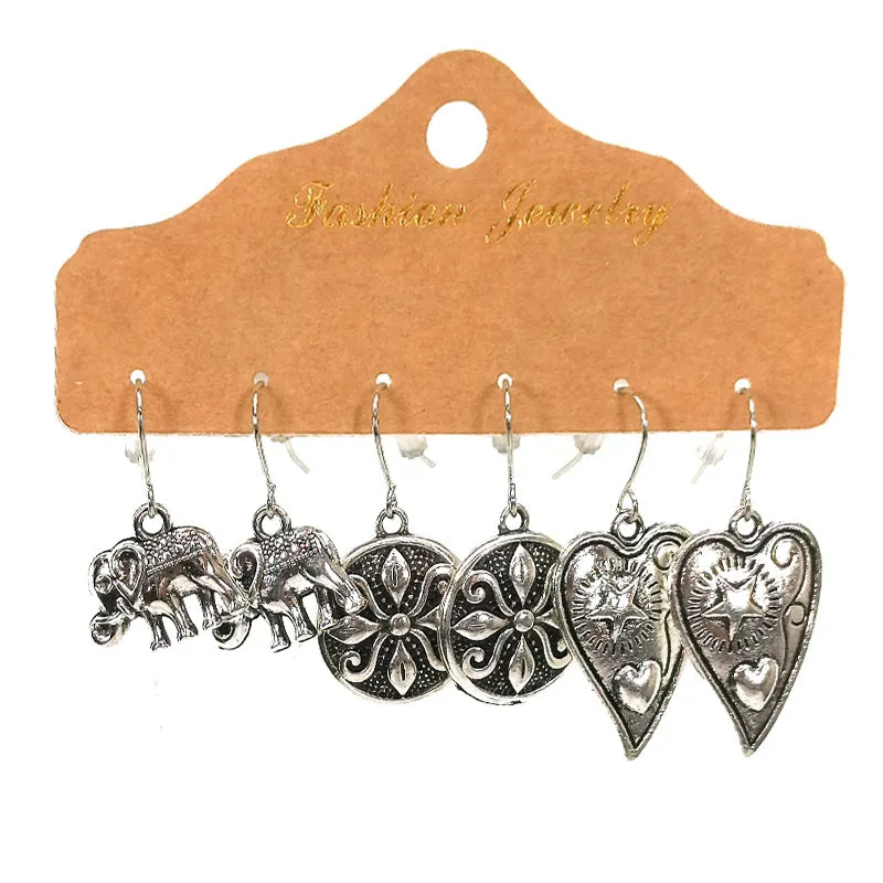Wholesale Fashion Retro Temperament Floral Geometric Earrings