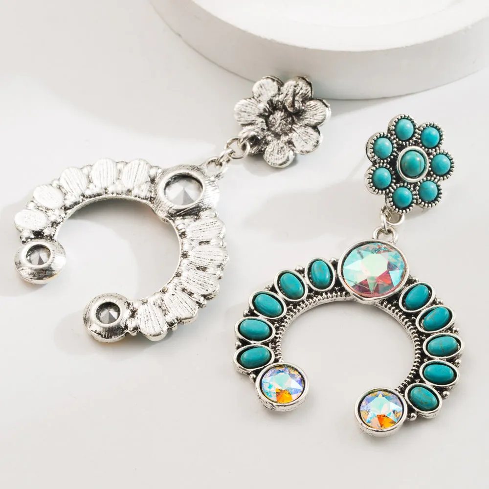 Wholesale Fashion Retro Turquoise Earrings High-end Bohemian Leopard Leather Exaggerated Earrings