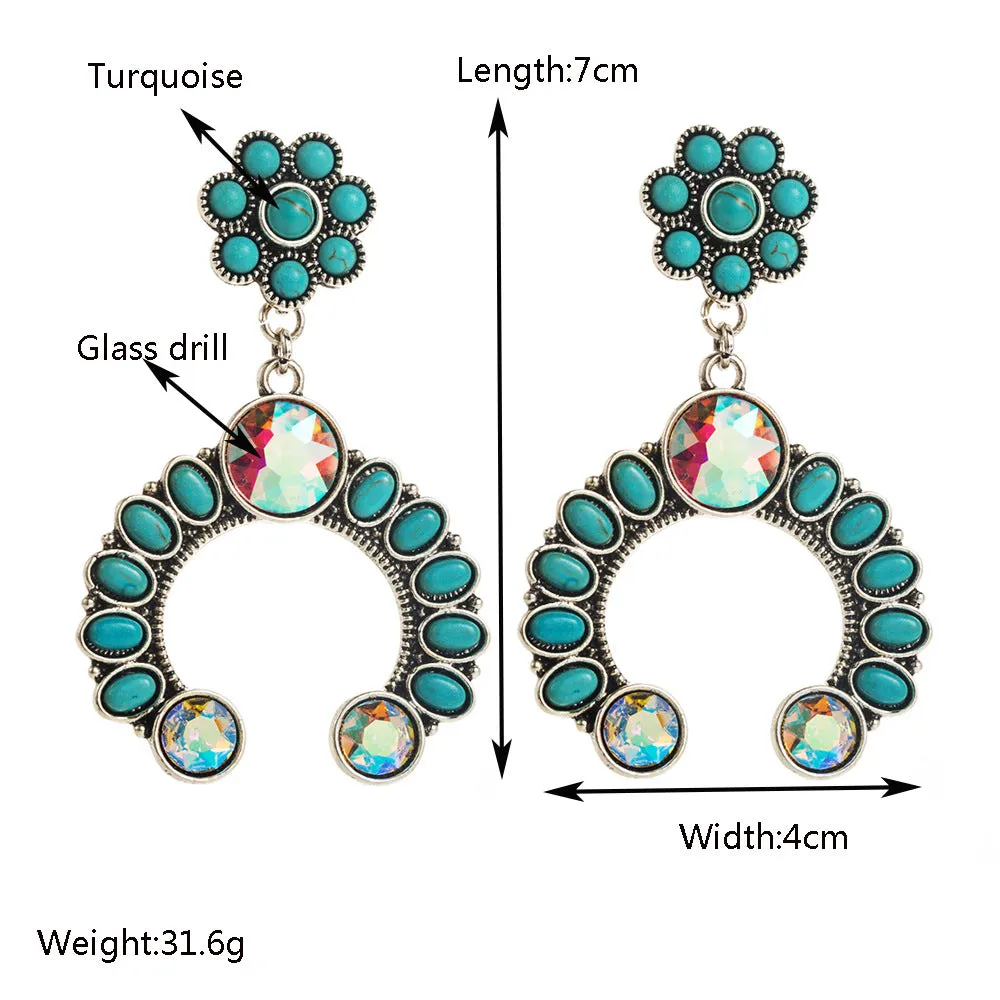 Wholesale Fashion Retro Turquoise Earrings High-end Bohemian Leopard Leather Exaggerated Earrings