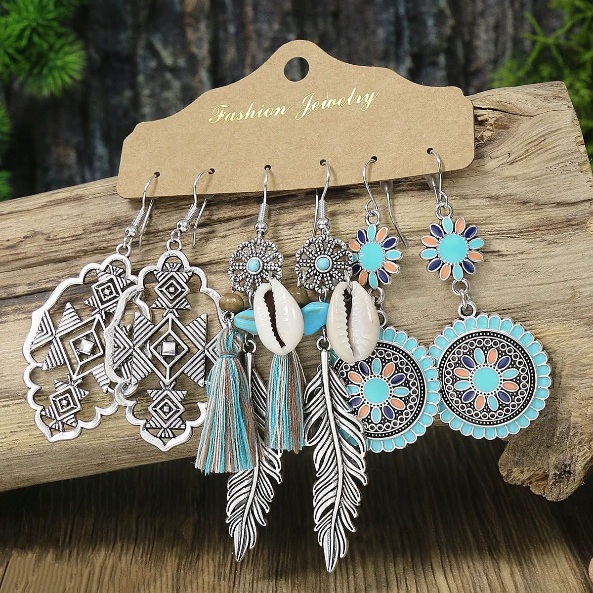 Wholesale Fashion Tassel Exaggerated Multi-piece Earrings Set