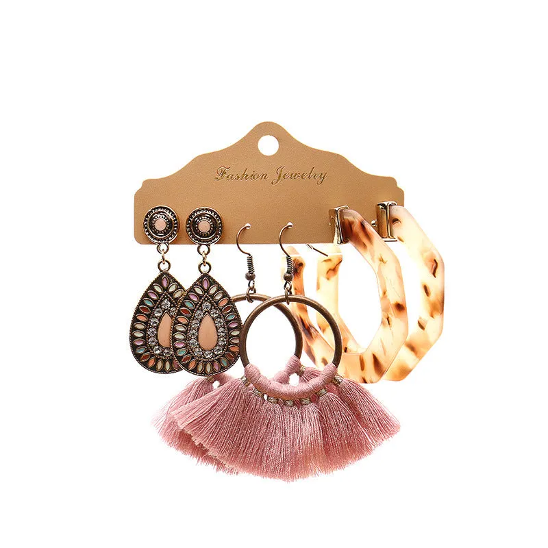 Wholesale Fashion Tassel Exaggerated Multi-piece Earrings Set