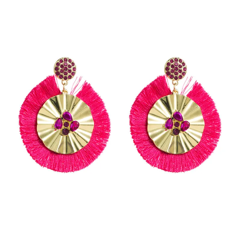 Wholesale Fashion Tassel Inlaid Colorful Rhinestone Hoop Earrings