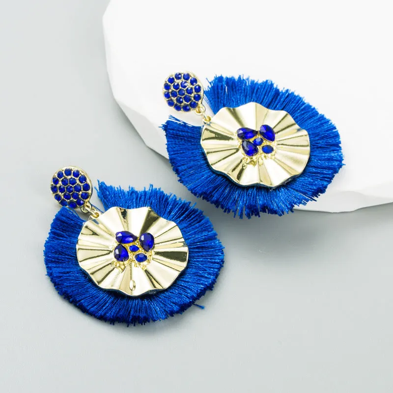 Wholesale Fashion Tassel Inlaid Colorful Rhinestone Hoop Earrings