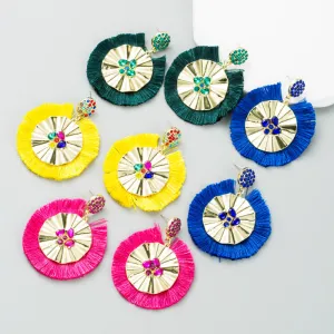 Wholesale Fashion Tassel Inlaid Colorful Rhinestone Hoop Earrings