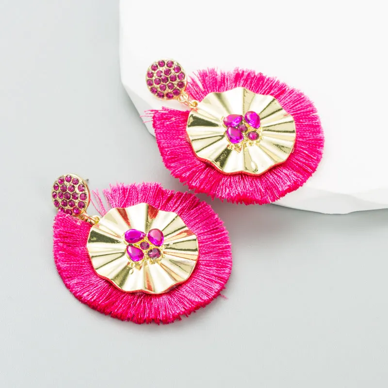Wholesale Fashion Tassel Inlaid Colorful Rhinestone Hoop Earrings