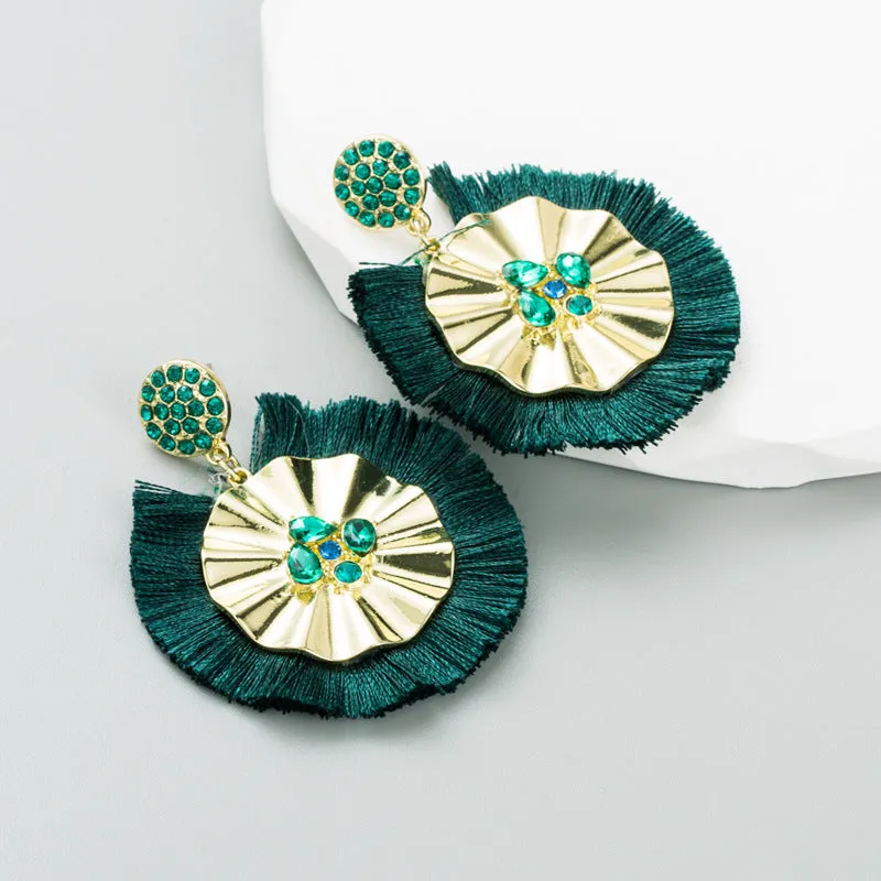 Wholesale Fashion Tassel Inlaid Colorful Rhinestone Hoop Earrings